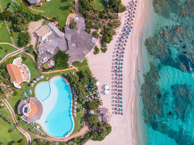 Hotel Romazzino Costa Smeralda beach aerial view