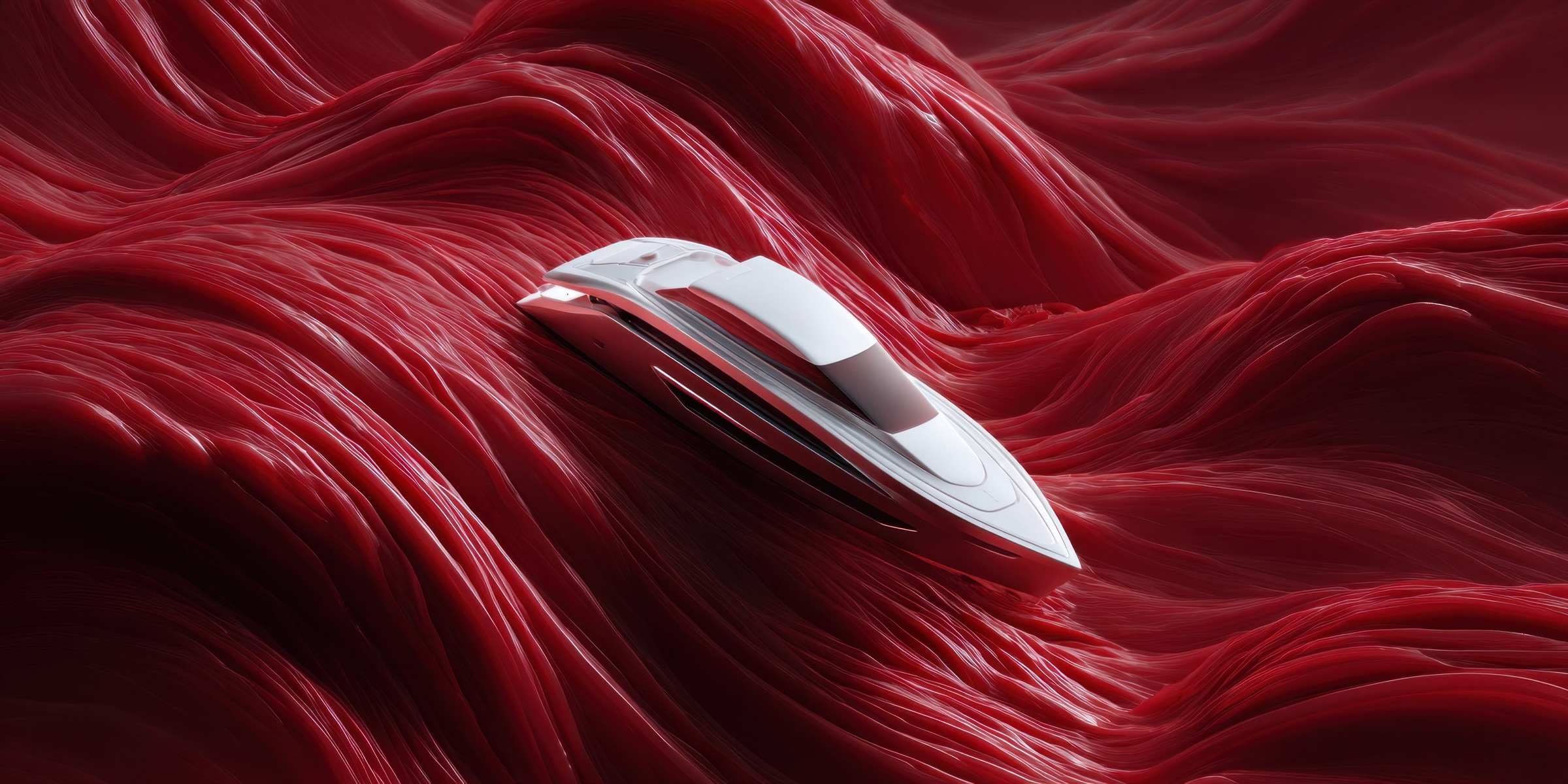 Luxury yacht on red sunset waves