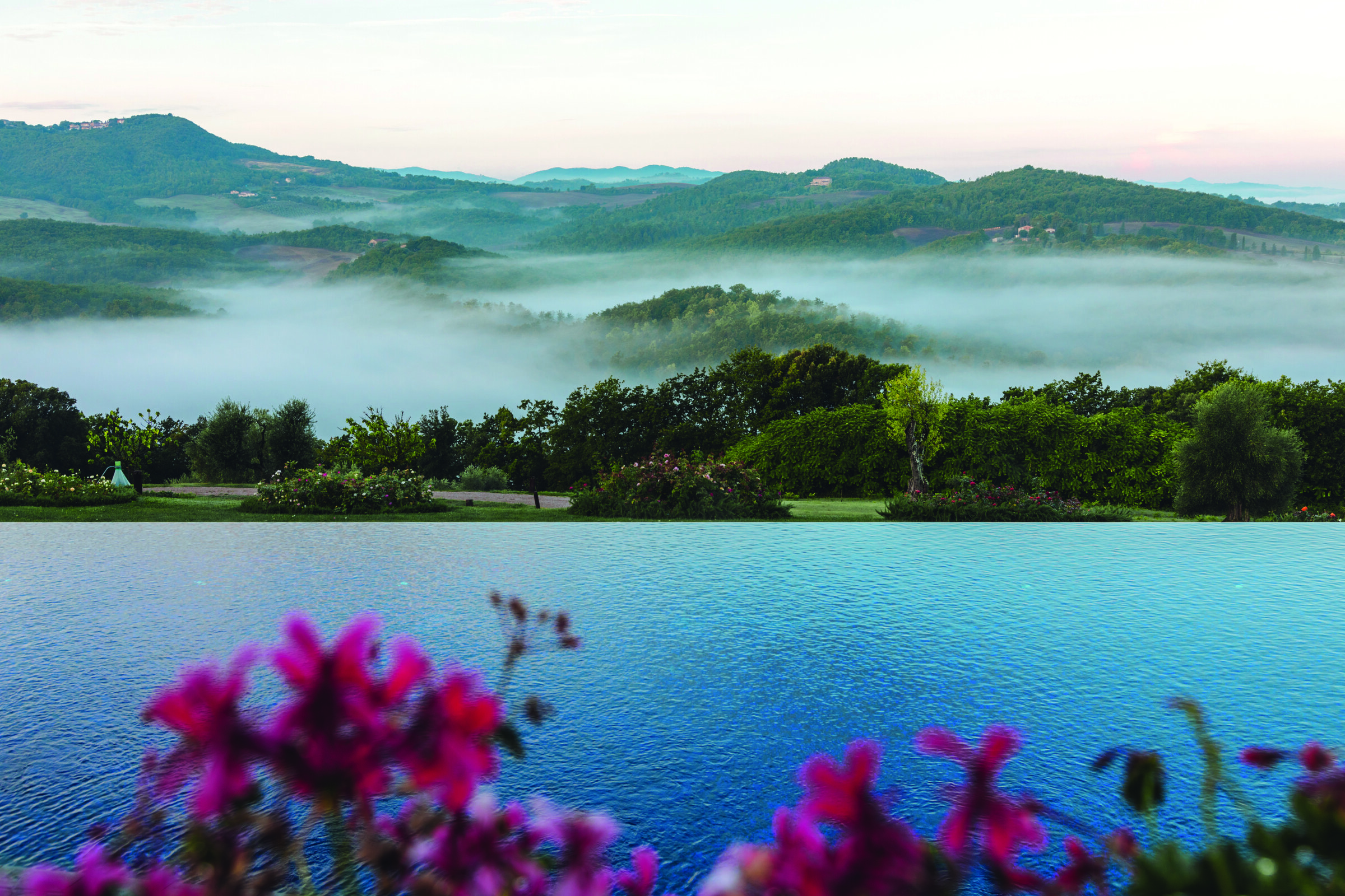 Castello di Casole infinity pool overlooking Tuscany