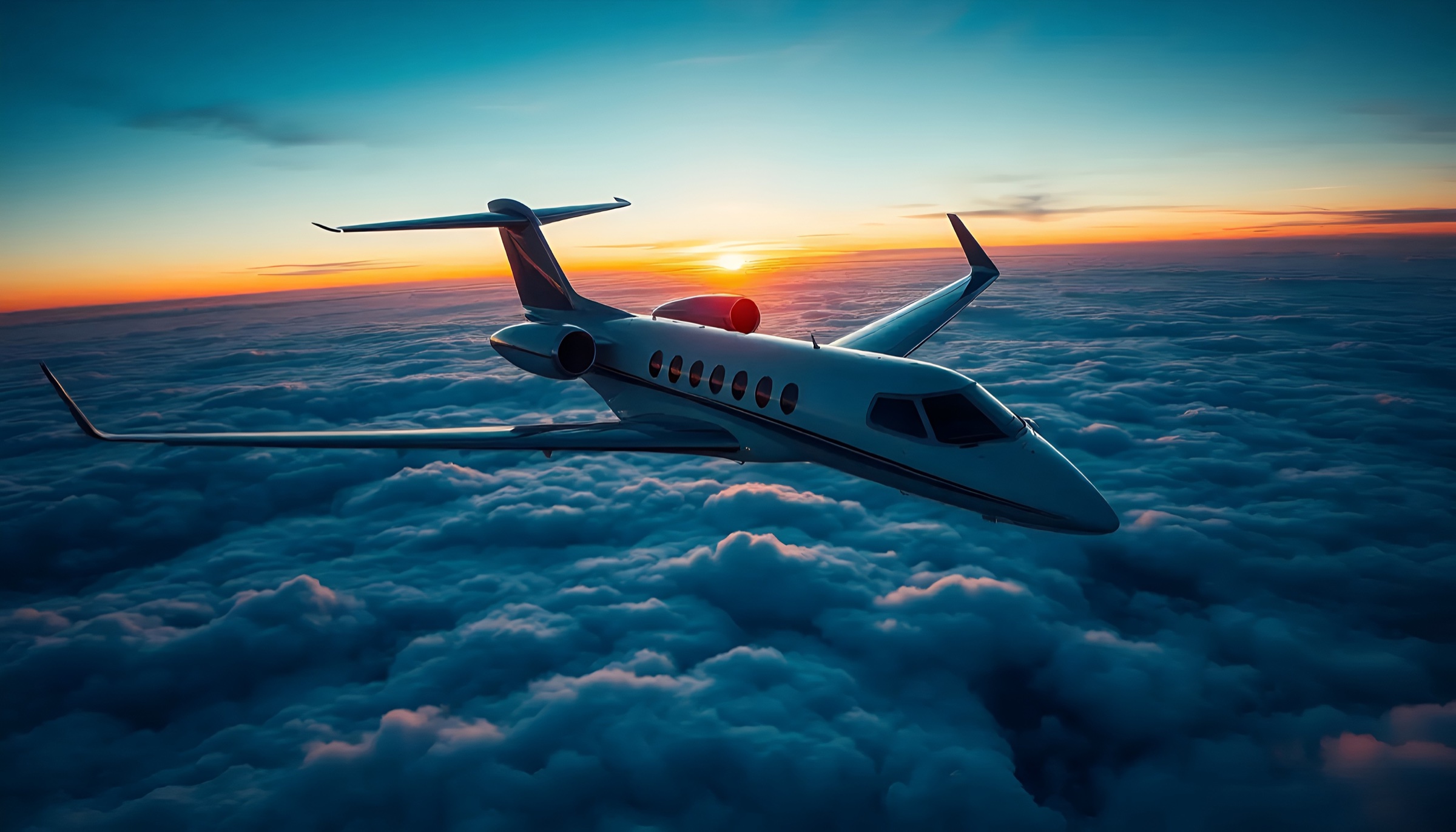 Avion privat la apusul soarelui